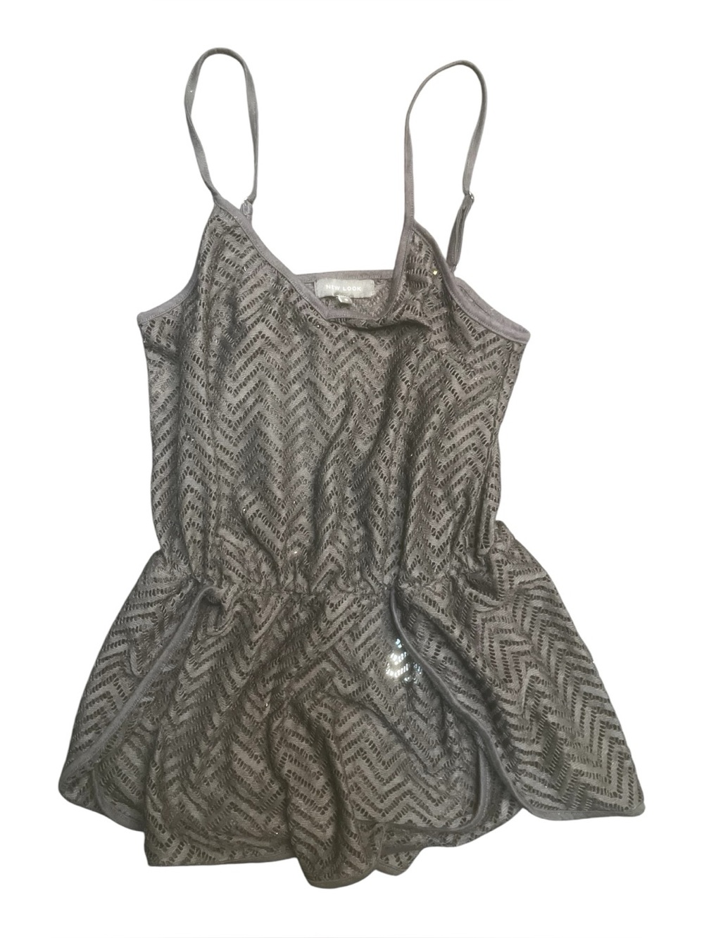 Sz Xs Women’s Gray Lace-Pattern Spaghetti Strap one piece Top